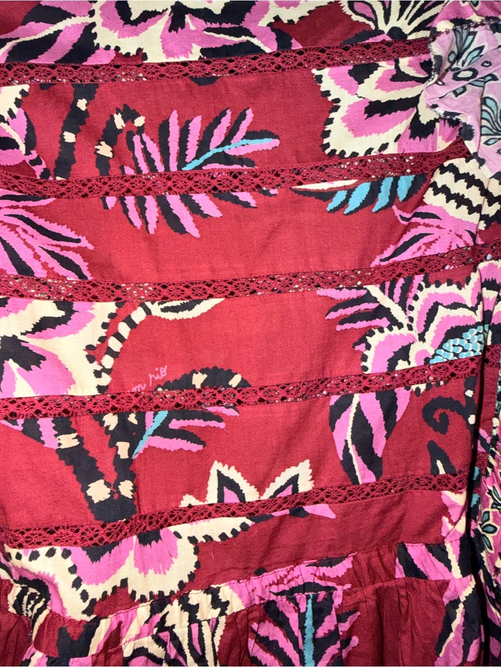FARM Rio Boho Floral Ruffle Peplum Top - Burgundy Pink - Picture 7 of 11